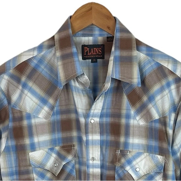 BF1484 Men’s Plains Western wear Pearl Snap Cowboy Button Down Shirt M - Picture 3 of 5